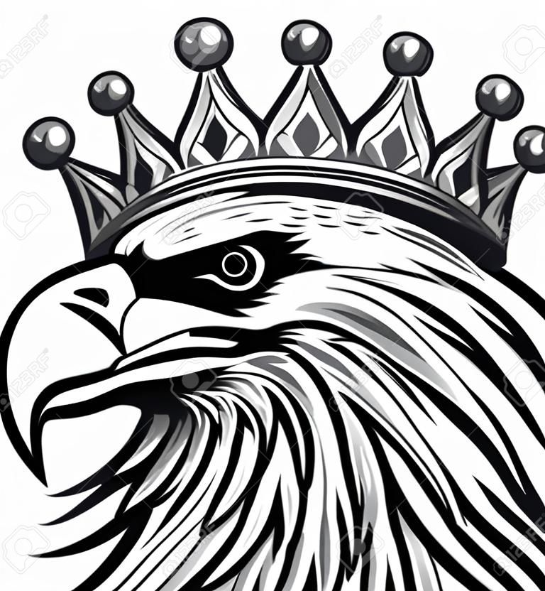 monochromatic The Vector logo queen of eagles. Cute crown print style eagle of background.