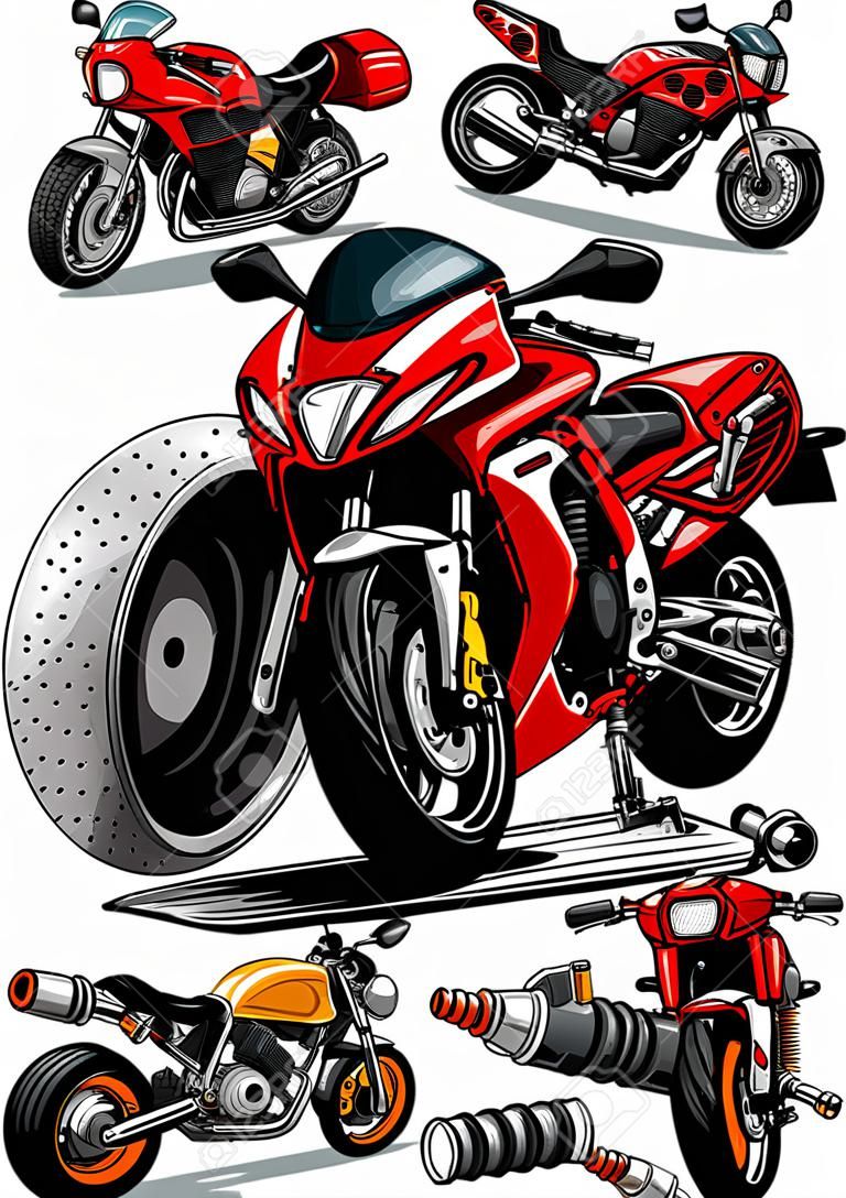 Vektorillustration des Motorrads mit Ersatzteildesign