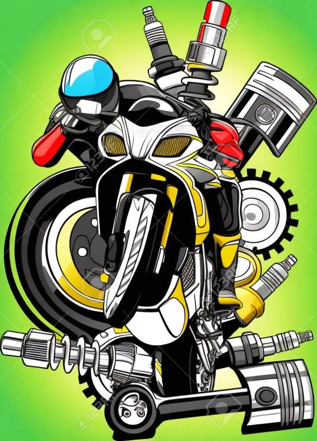 Ilustración de vector de moto con diseño de repuestos