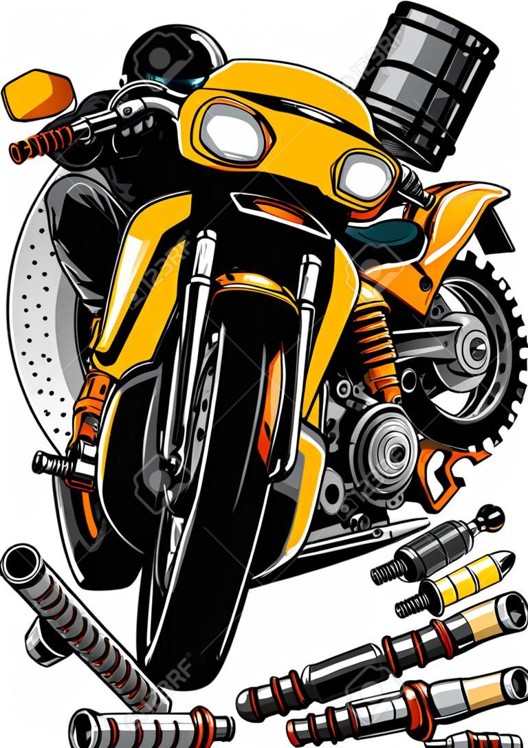 Ilustração vetorial de moto com design de peças de reposição