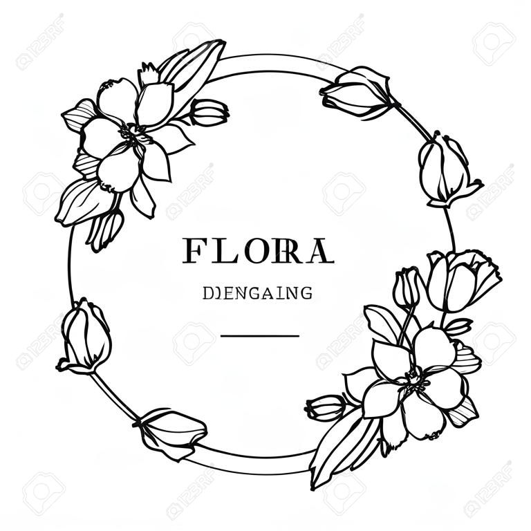 Vector Floral Wreath, Flower circle monogram, Spring floral frame