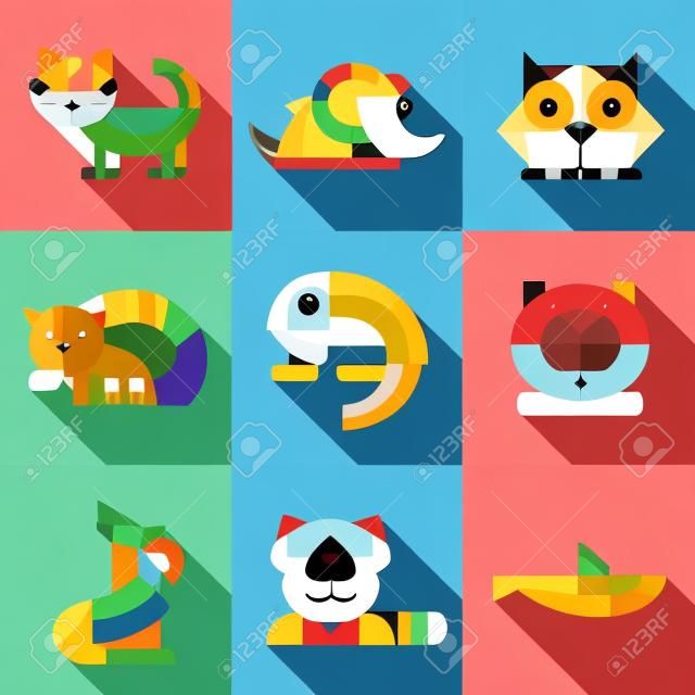 Vector conjunto de diseño de planos geométricos iconos de animales