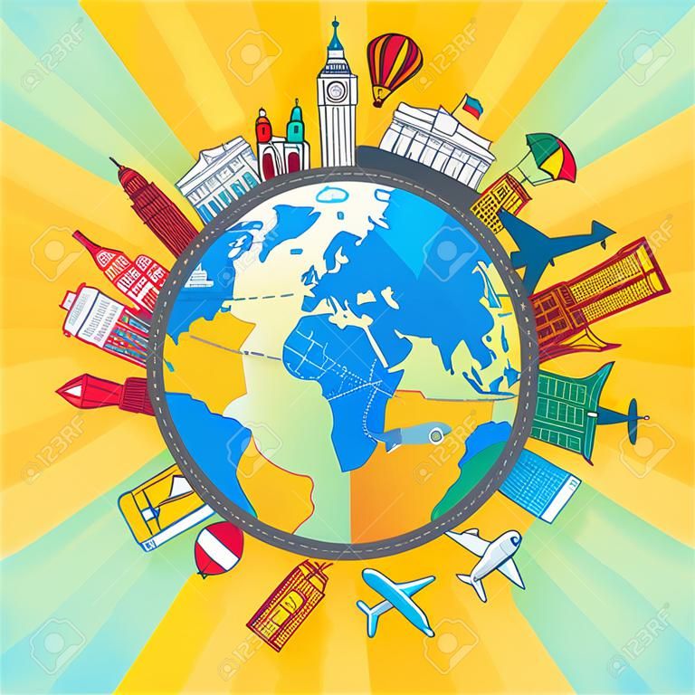 A világ körül - sík design utazási kompozíció