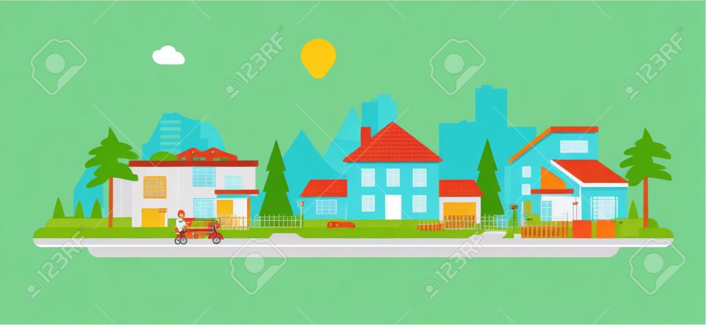 Eco-friendly city district - modern flat design style vector illustration