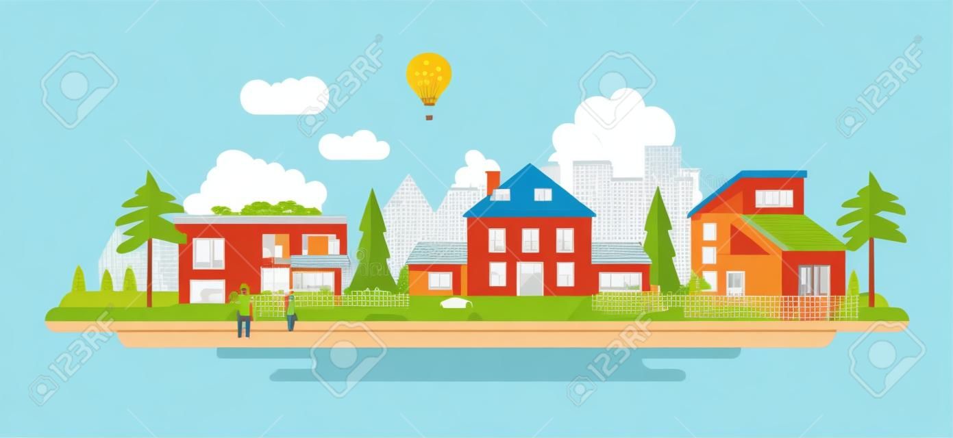 Eco-friendly city district - modern flat design style vector illustration