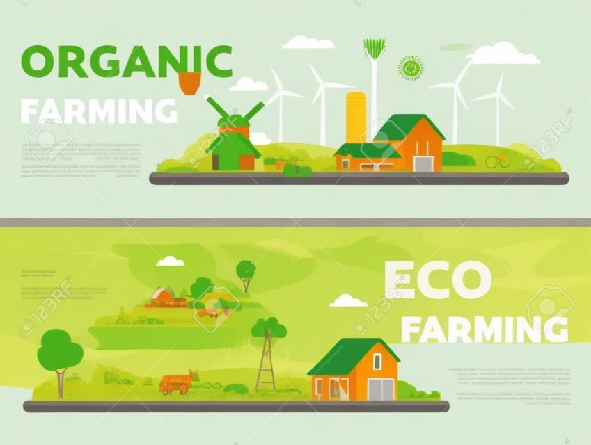 Rolnictwo ekologiczne - zestaw ilustracji wektorowych styl nowoczesny projekt płaski