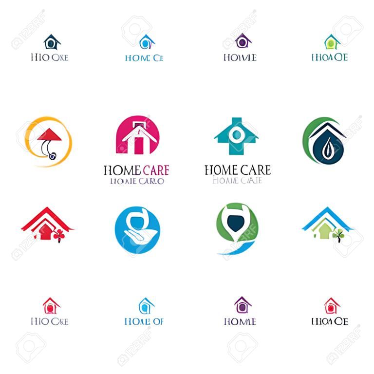 Satz von Logos und Symboldesignvorlagen für die häusliche Pflege