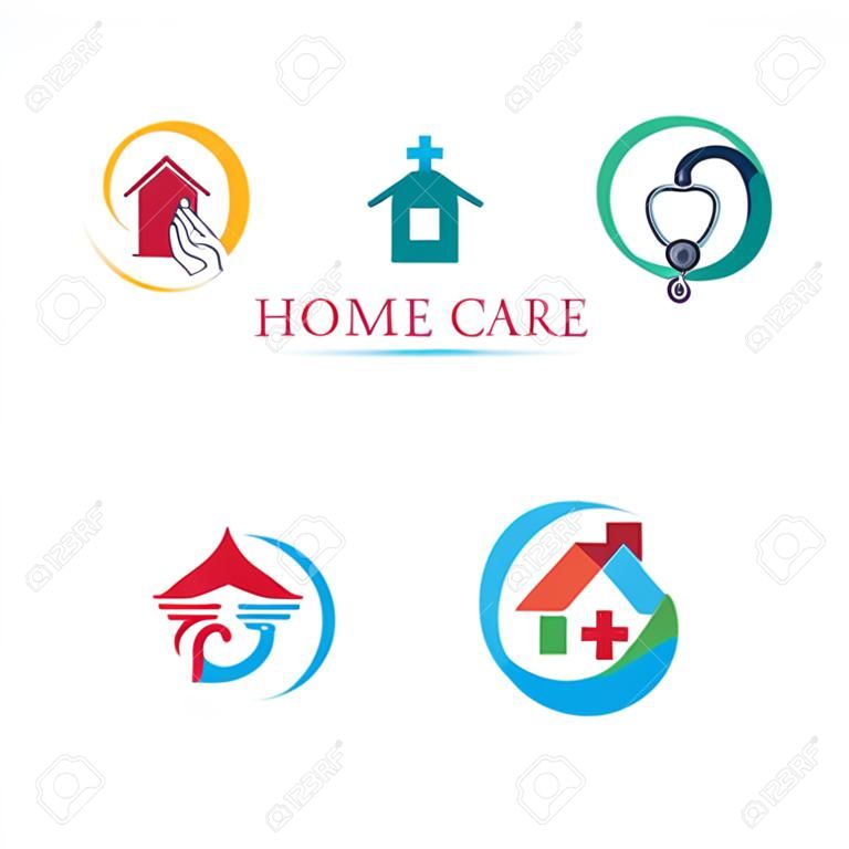 Satz von Logos und Symboldesignvorlagen für die häusliche Pflege