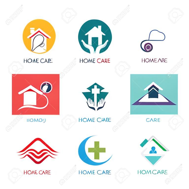 Conjunto de plantilla de diseño de logotipo y símbolo de atención domiciliaria