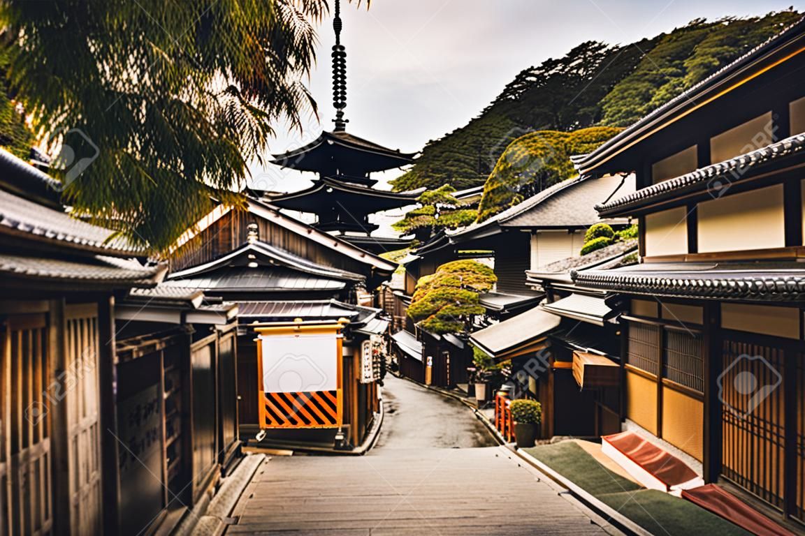 Kyoto old city streets in  Higashiyama District of Kyoto, Japan. Yasaka Pagoda and Sannen Zaka Street