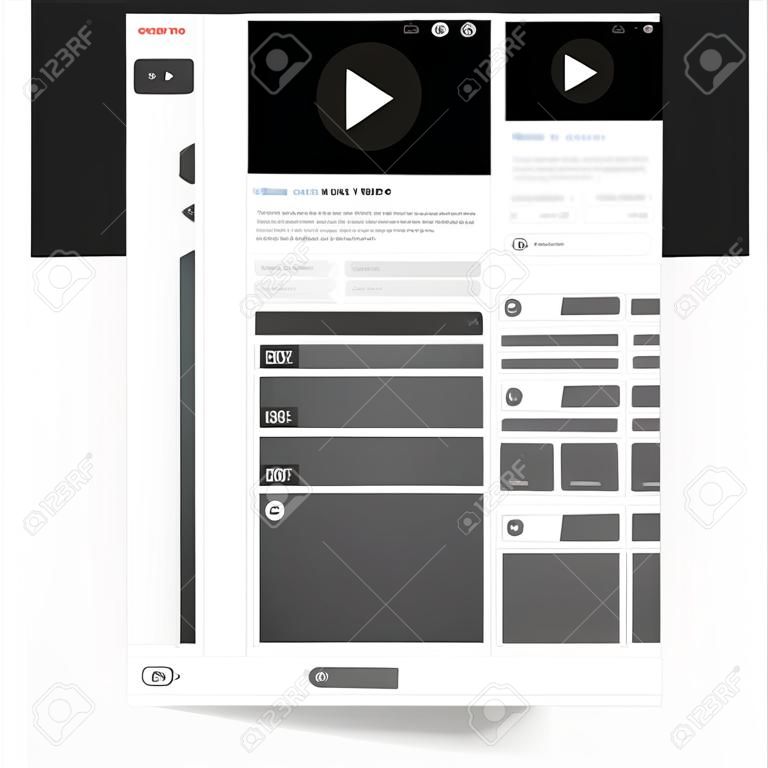 Video website interface vector design, online video playback and video tutorial, youtube video playback screen