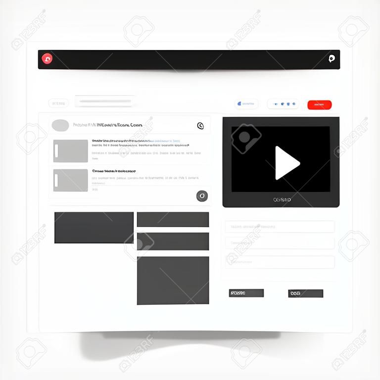 Video website interface vector design, online video playback and video tutorial, youtube video playback screen