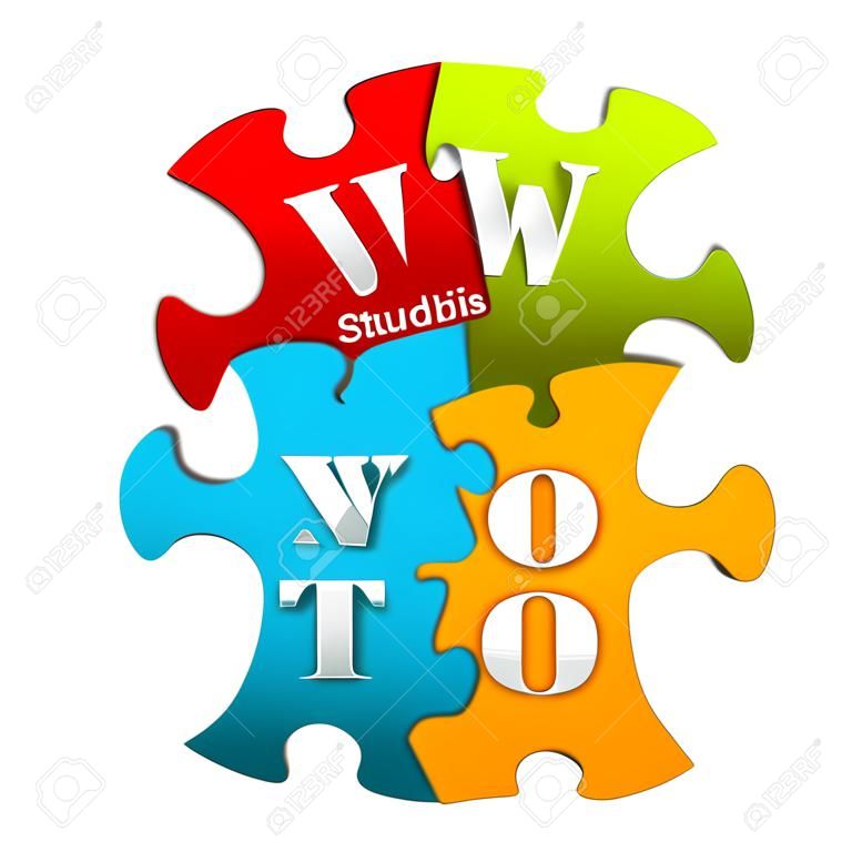 The 4 Pieces Colorful SWOT Puzzle With Metallic Text Style Isolated On White Background 