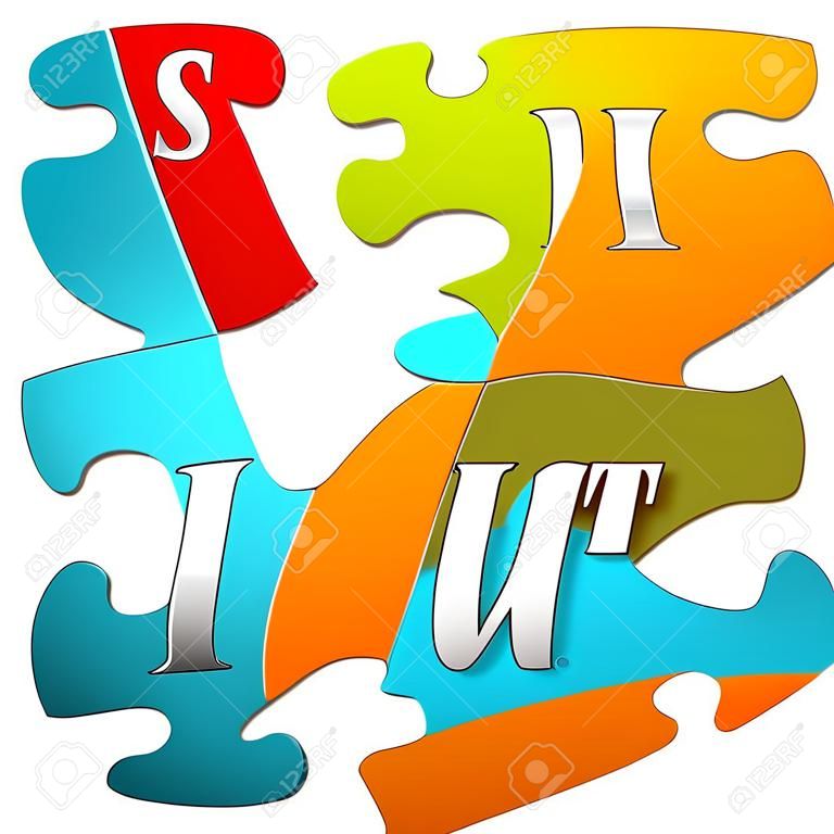 I 4 pezzi colorati Puzzle SWOT con stile Testo Metallico isolato su sfondo bianco