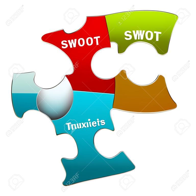 The 4 Pieces Colorful SWOT Puzzle With Metallic Text Style Isolated On White Background 