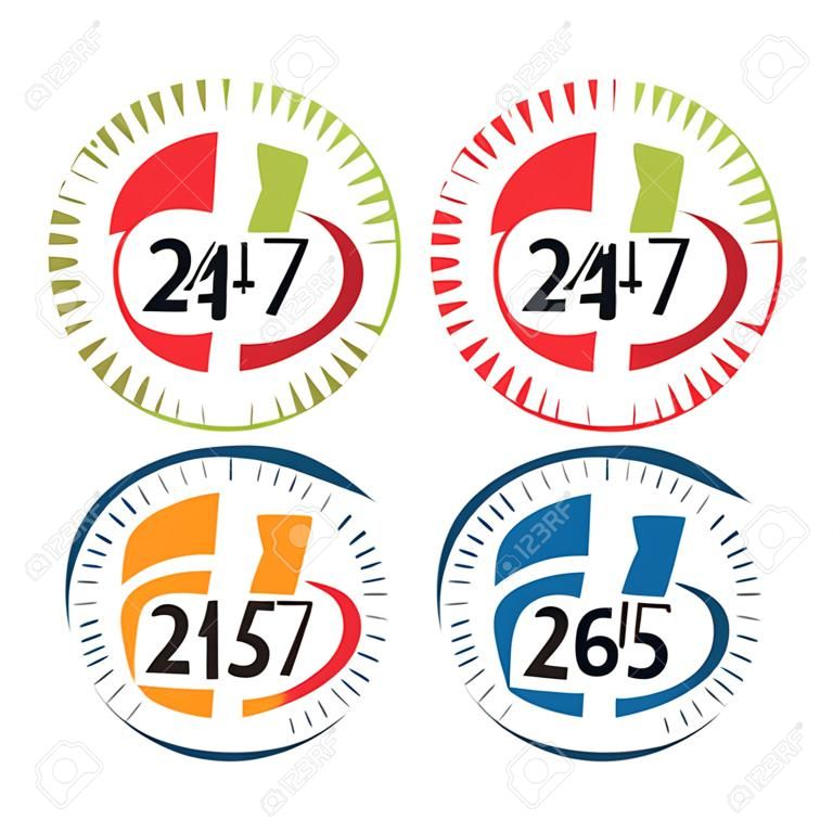 24/7 365 Days Icon, Badge, Label or Sticker for Customer Service, Support, Call Center or CRM Concept Isolated on White Background