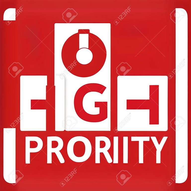 Piazza Rossa Alta priorità Icona, Segno, Sticker o etichetta isolato su sfondo bianco