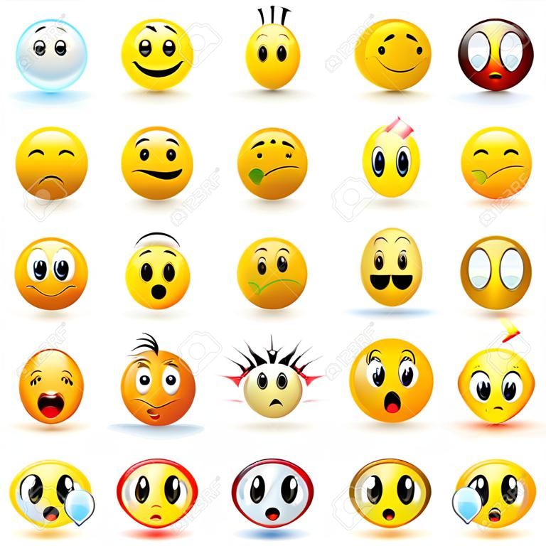 向量組的笑臉圖標，不同的臉部表情