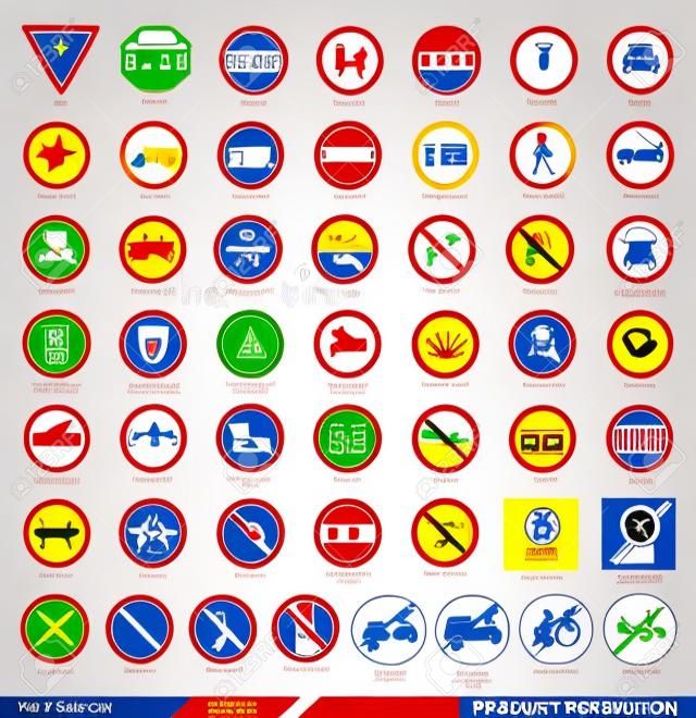 Collection of mandatory and prohibition traffic signs. Vector illustration.