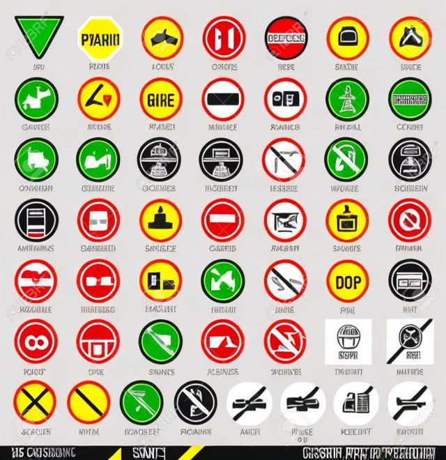 Collection de panneaux de signalisation obligatoires et d'interdiction. Illustration vectorielle.