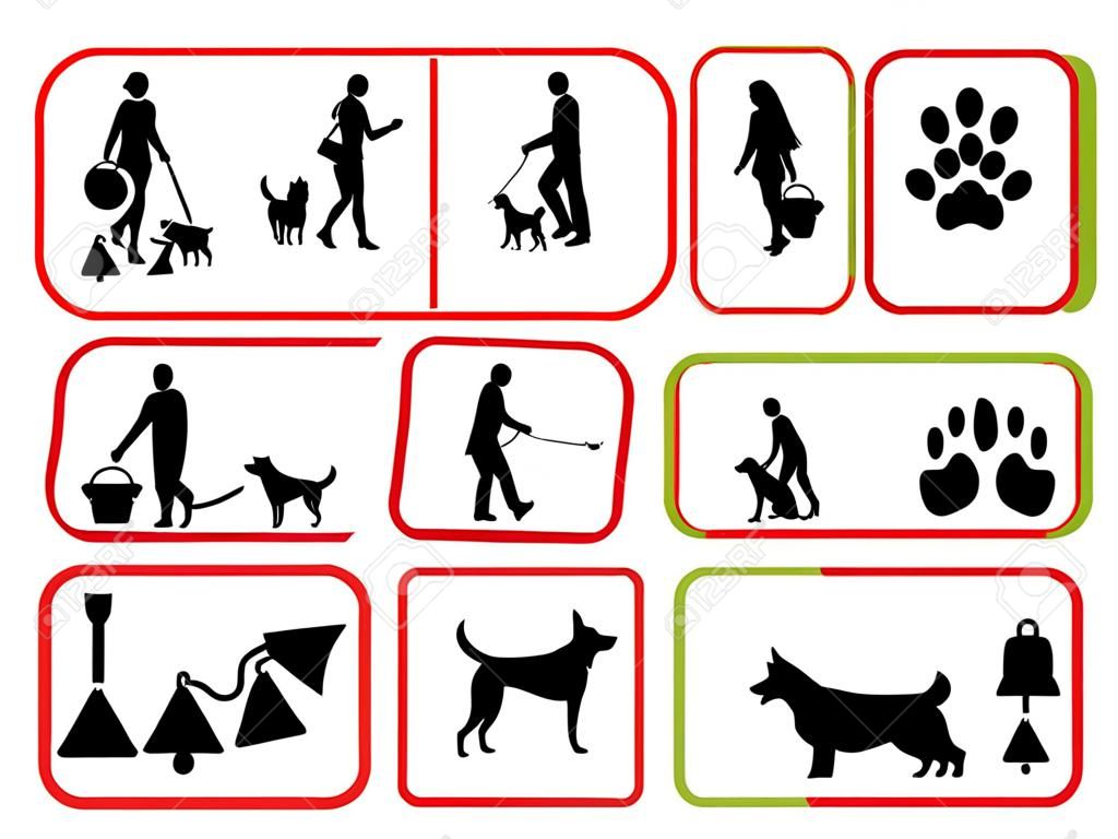 有關寵物狗的限制和允許的跡象。一套寵物友好和寵物限制標誌，可為所有者提供有關使用公共空間的寵物的容忍程度的信息。矢量沒有狗便便標誌。