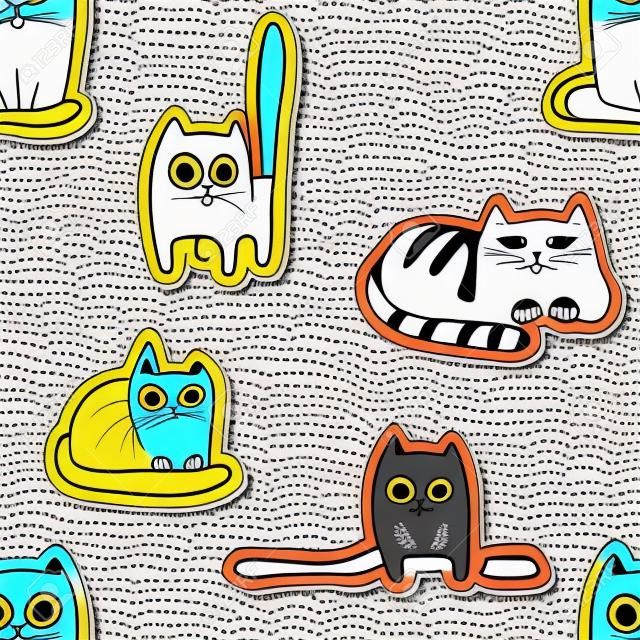Handlückenhaft lustige Katzen nahtlose Muster gezeichnet.