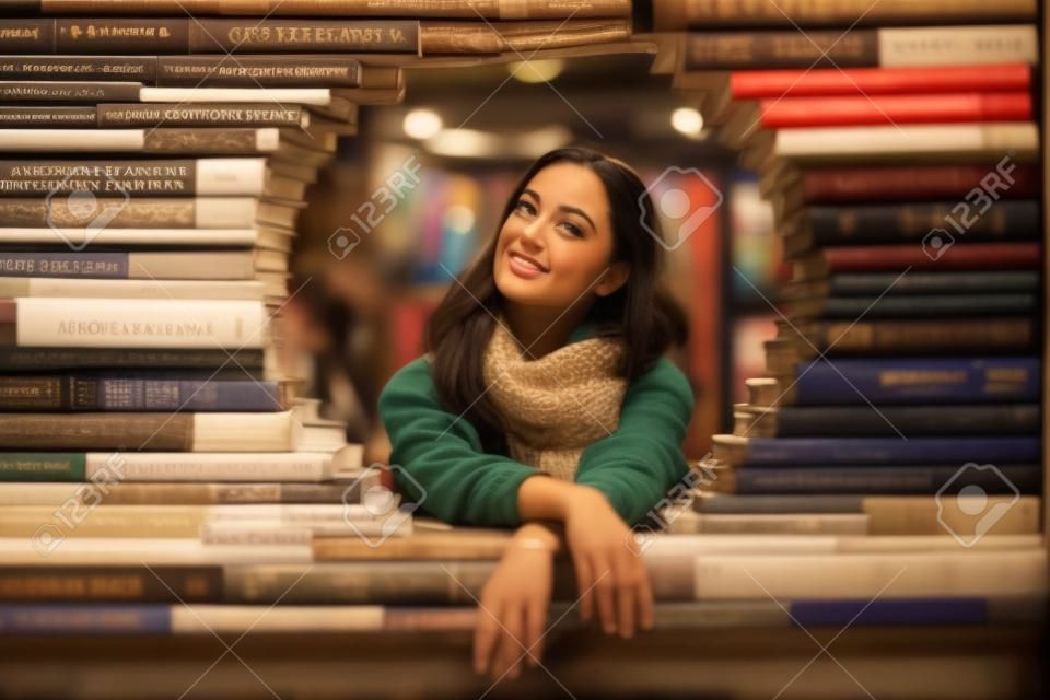 Attractive girl in a bookstore in Los Angeles