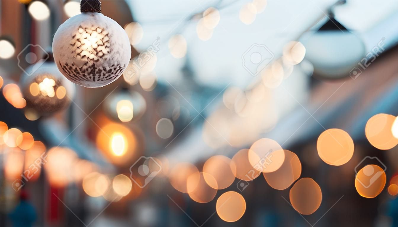 Generative AI, Christmas fair blurred background, winter street market in Europe