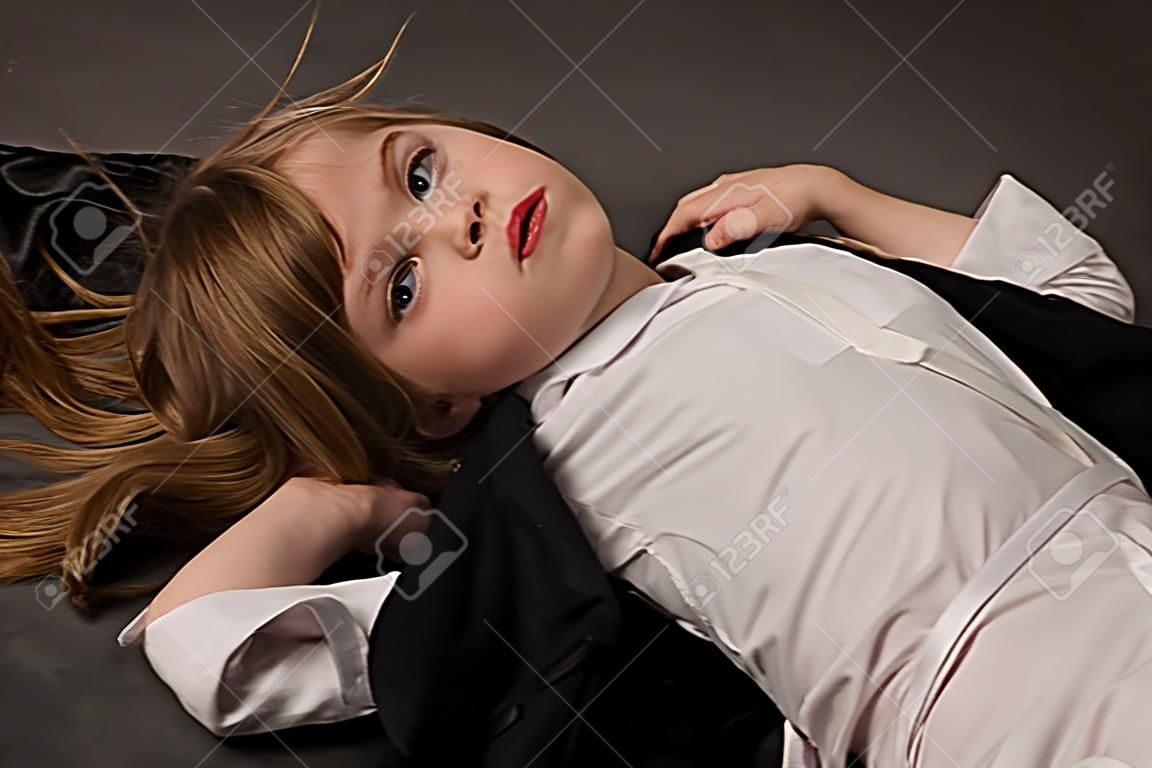 Crime scene. Strangled girl lying on a floor