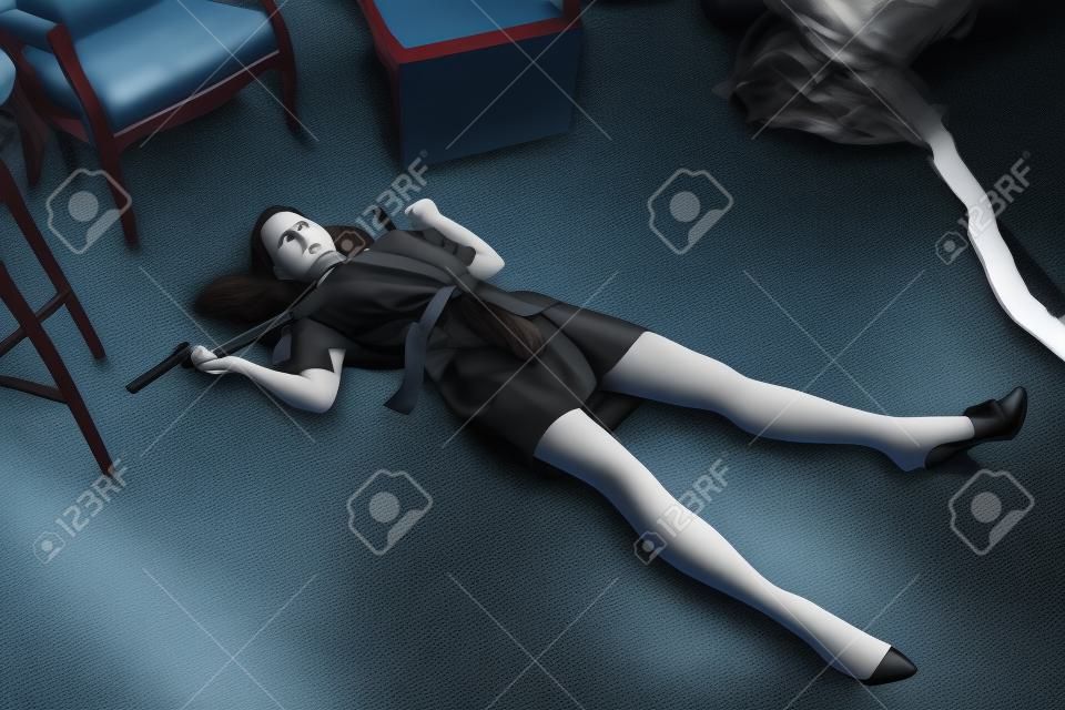 Tetthelyre szimuláció: megfojtották barna feküdt a padlón