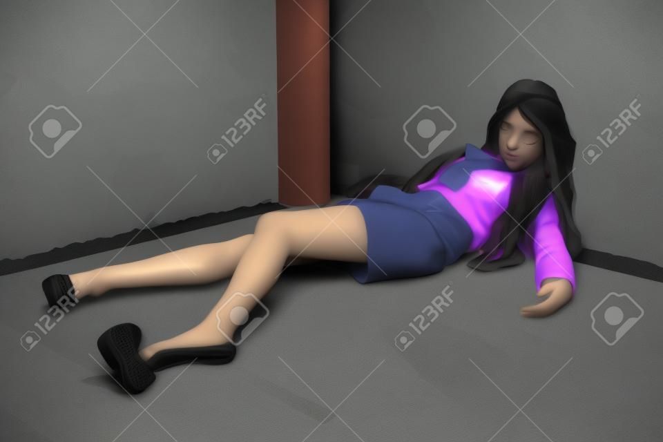 Simulación de la escena del crimen: joven universitario tendido en el suelo