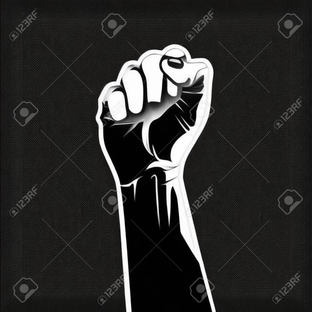 向量插圖在黑色和白色款式緊握的拳頭高高舉起，以示抗議。