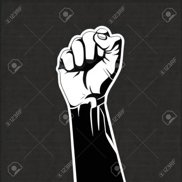 Ilustración vectorial en estilo blanco y negro de un puño cerrado en alto en señal de protesta.