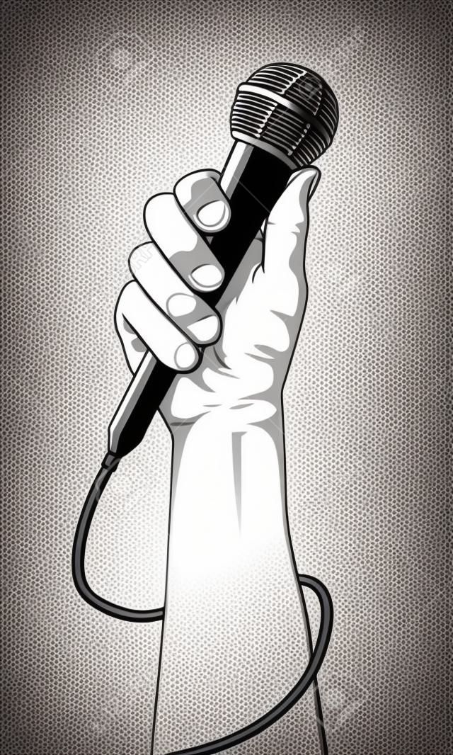 hand holding a microphone in a fist. vector illustration