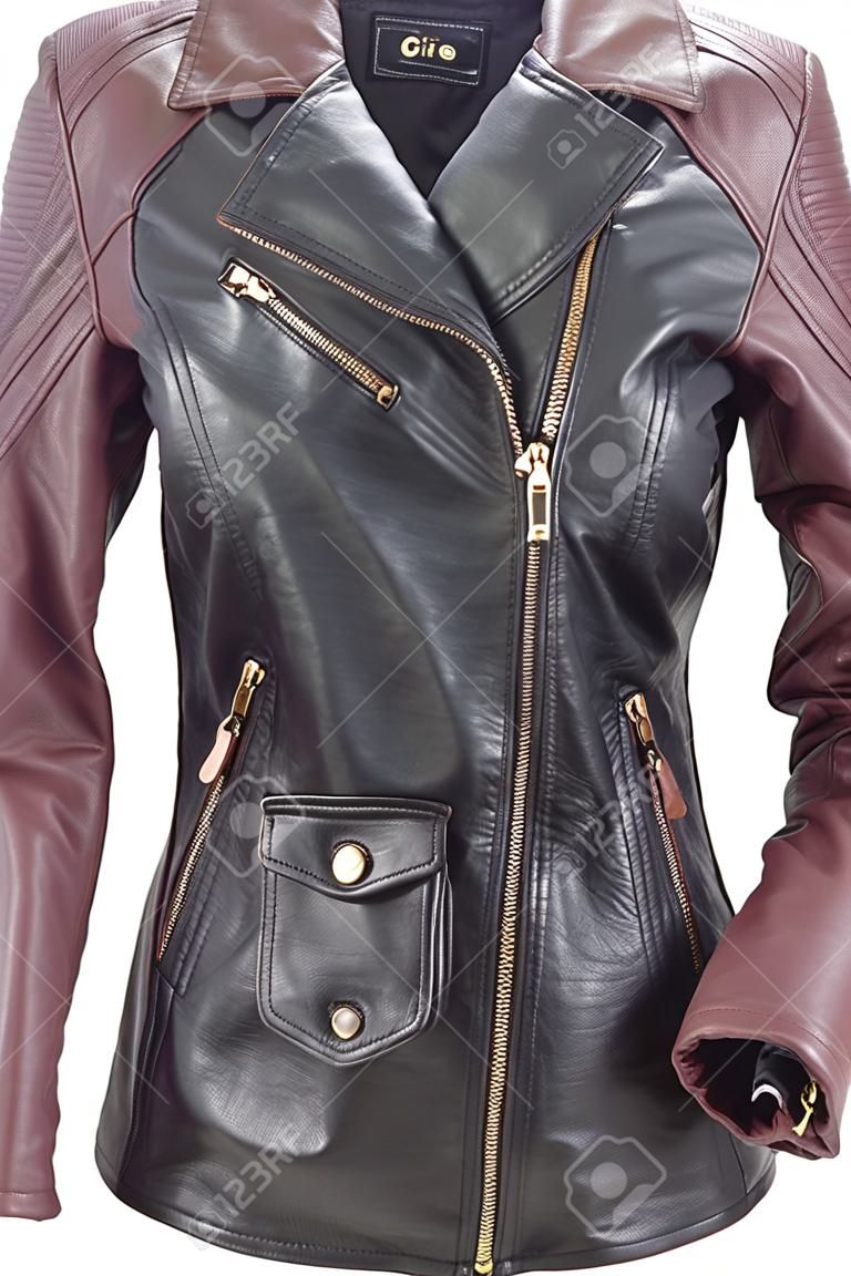 Woman leather jacket isolated on a white 