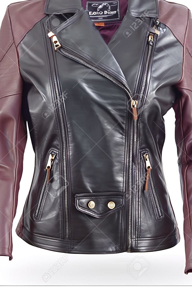 Woman leather jacket isolated on a white 