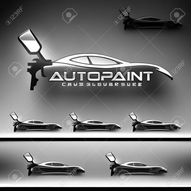 Autolackier-Logo mit Spritzpistole und Sportwagen-Konzept