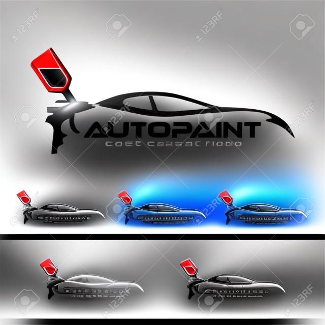 Logo di auto di auto con pistola di aerografo e concetto di auto sportiva