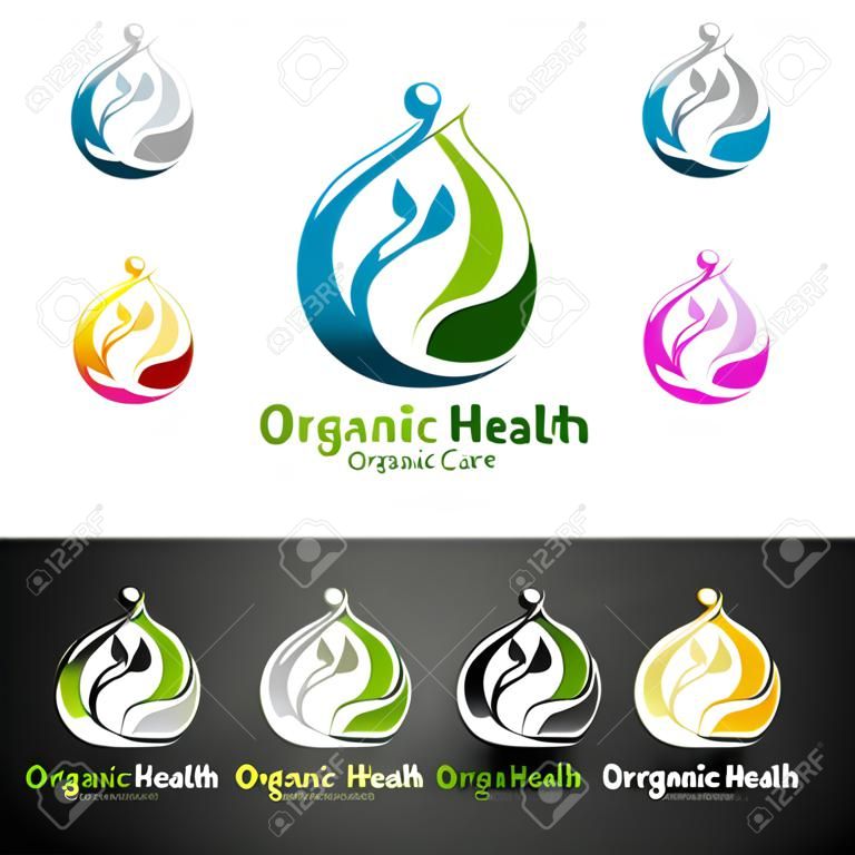 Logotipo médico de cuidado de la salud orgánico con carácter humano y de hoja para terapia, bienestar, spa, educación, nutrición o concepto de fitness