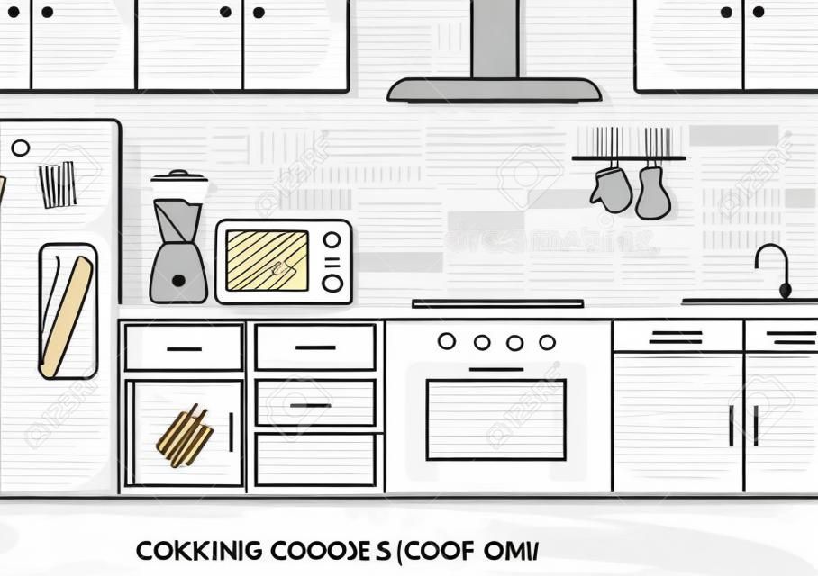 Cooking School to Learn Cooks Homemade Food and Variety of Delicious Dishes in a Class Learning on Flat Cartoon Hand Drawn Templates Illustration