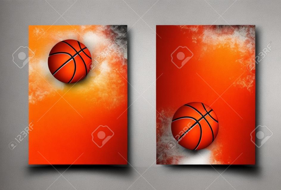 Voor- en achterkant digitale flyer template ontwerp. Abstract sjabloon in rood en oranje kleuren met basketbal in grunge stijl.