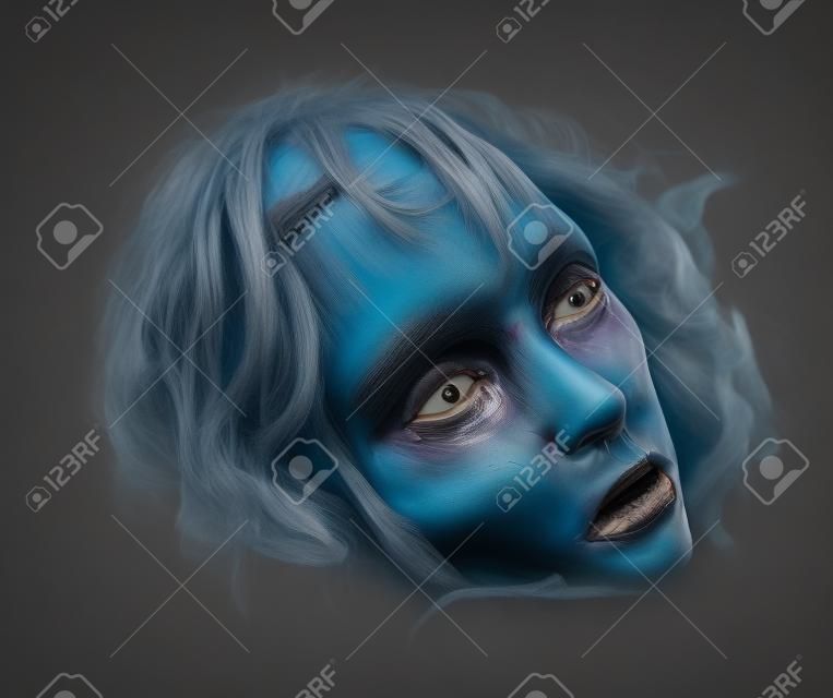 Female dummy scary Face, partially isolated