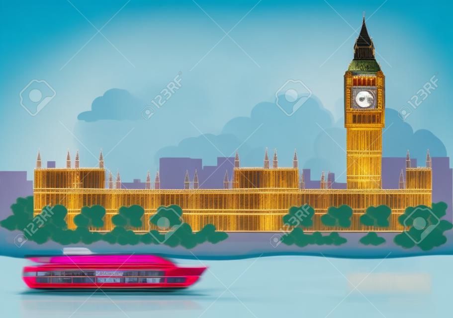 Europa горизонта столице Лондоне фон с рекой автобуса