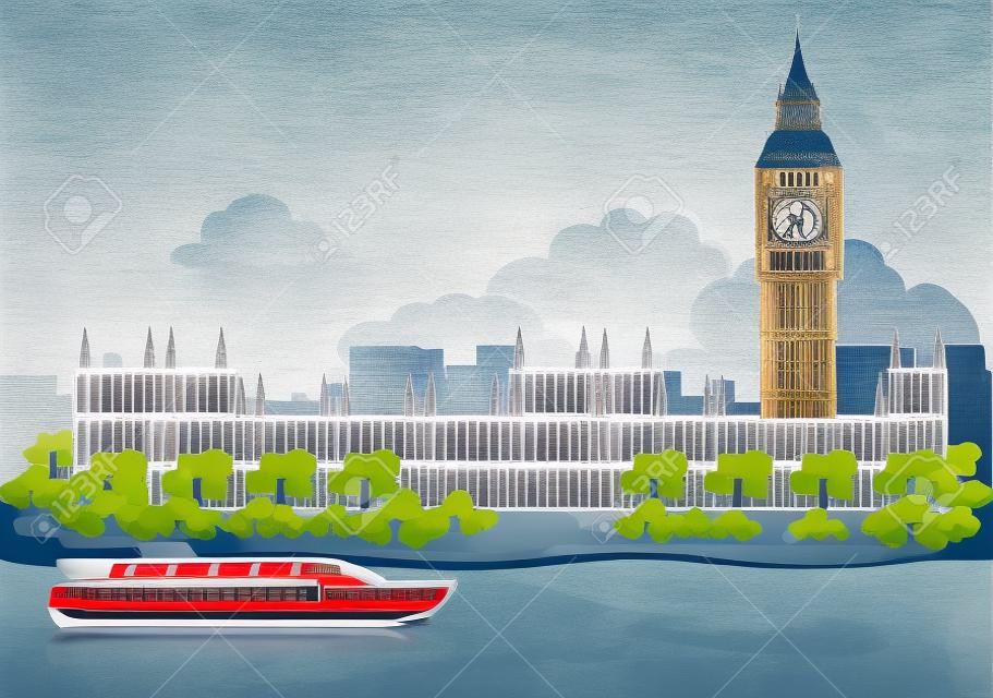 Europa горизонта столице Лондоне фон с рекой автобуса