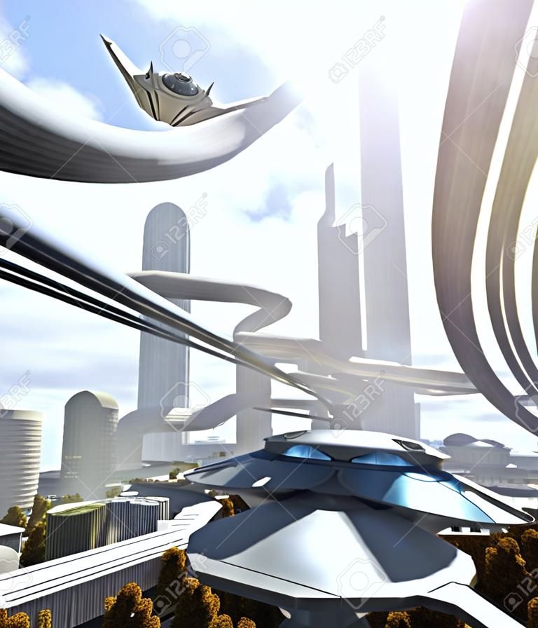 Luftbild der futuristischen Stadt