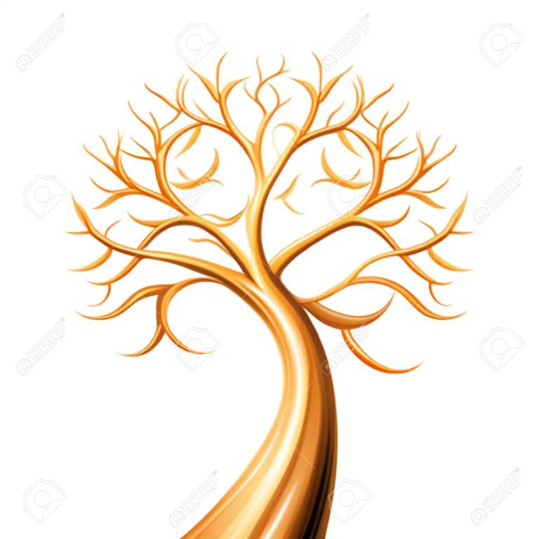 mücevher veya sembole benzer grafik metal yaprakları olmadan altın ağaç