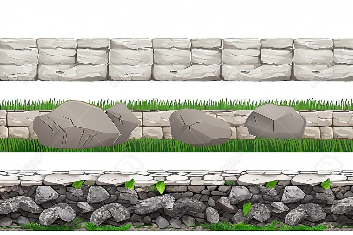 Set di recinzioni di muro di pietra di vettore