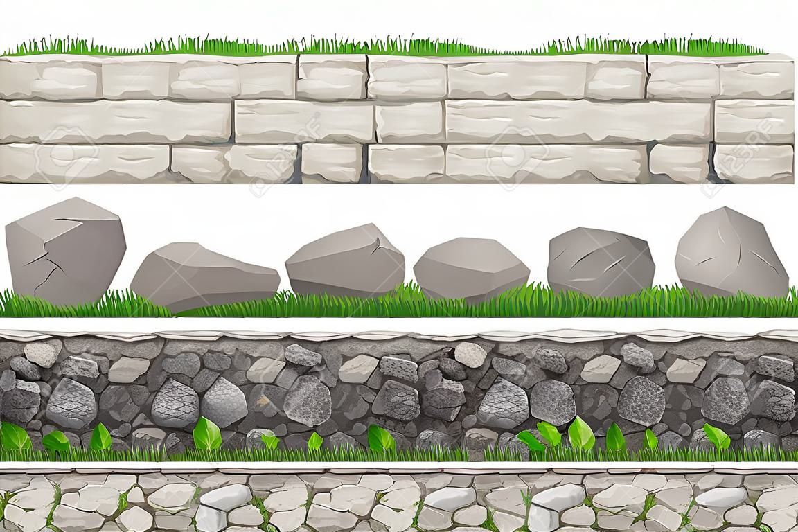 Set di recinzioni di muro di pietra di vettore