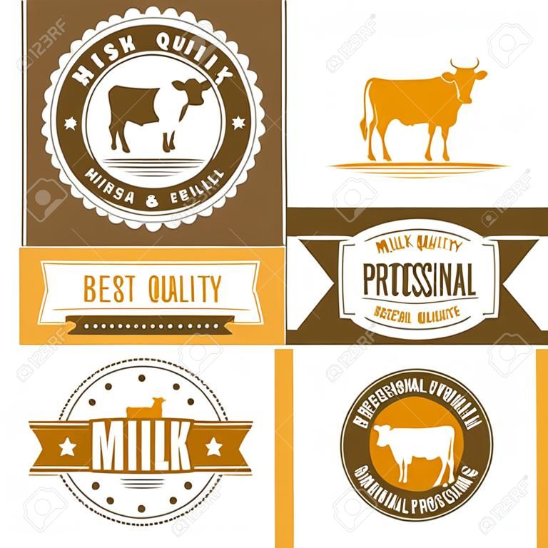 Collection of vintage labels, logo, emblem templates of milk