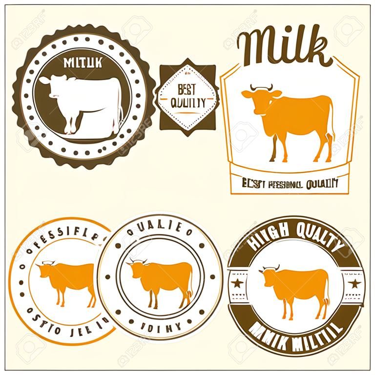 ヴィンテージのラベル、ロゴ、エンブレム ミルクのテンプレート集
